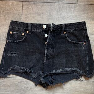 Zara Black Frayed Hem Jean Shorts